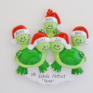 Family of 5 Personalized Turtles Christmas Ornament - Personalized Free