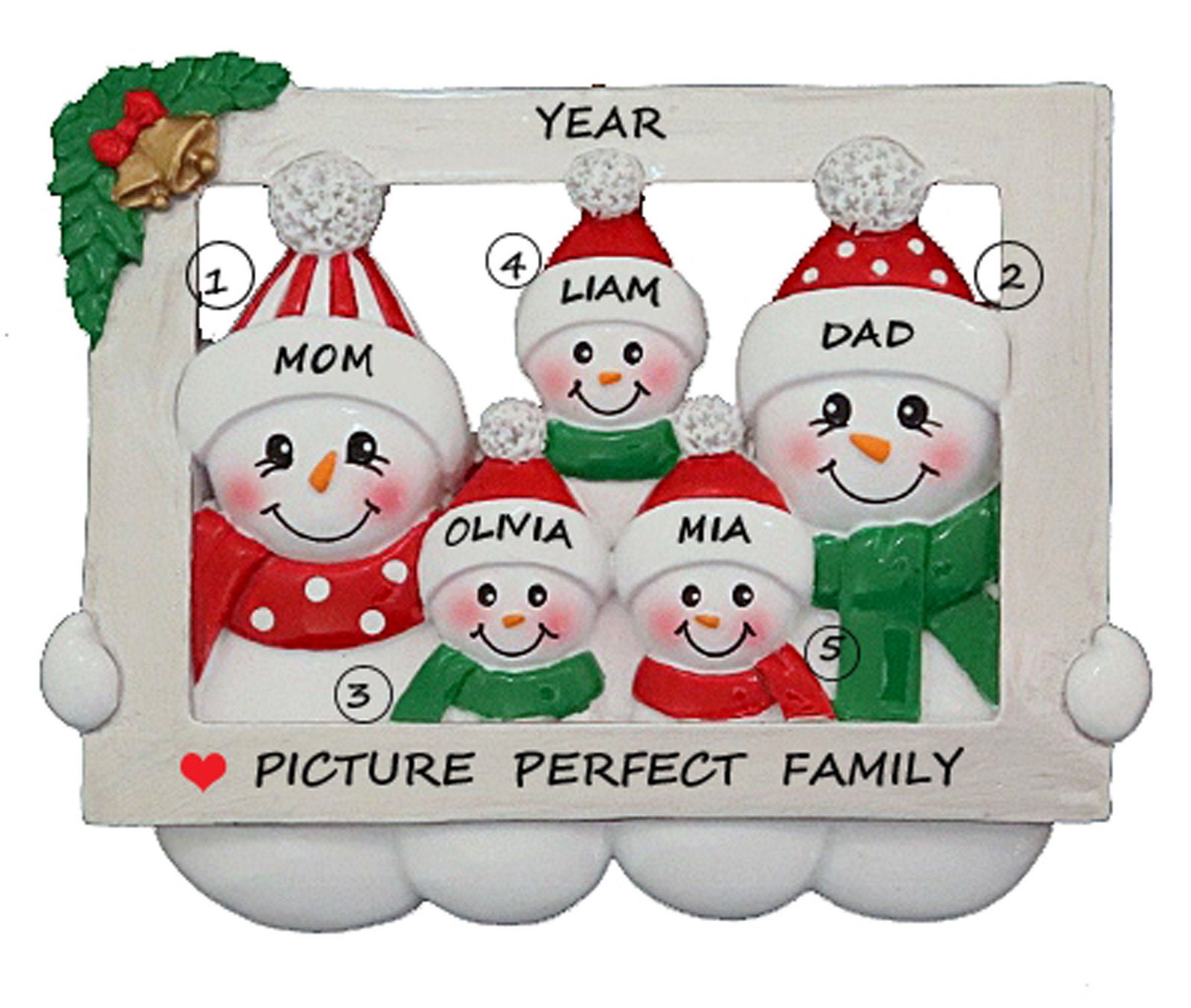 Snow Family 5 Looking Through Picture Frame Personalized