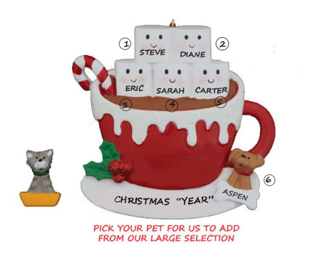 Personalized Ornament Marshmallow Family 5 With Dog or Cat Added ...