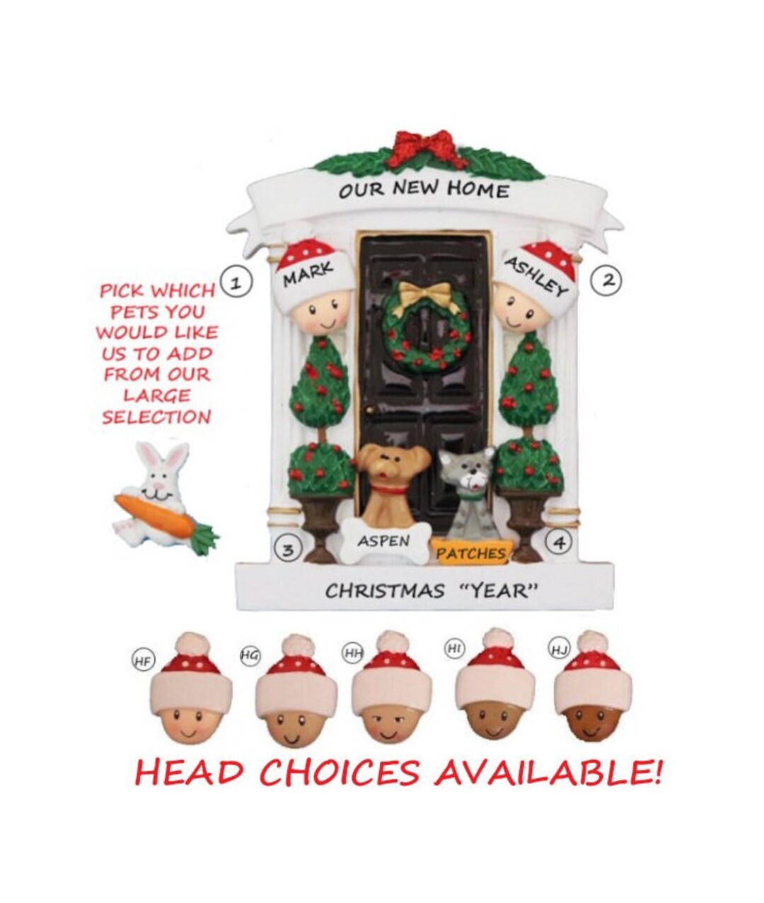 Couple Front Door Home Personalized Ornament With 2 Dogs or Cats-new ...