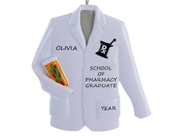 Pharmacist White Coat Personalized Ornament - School of Pharmacy Coat Ceremony Christmas Ornament - Pharmacist Coat