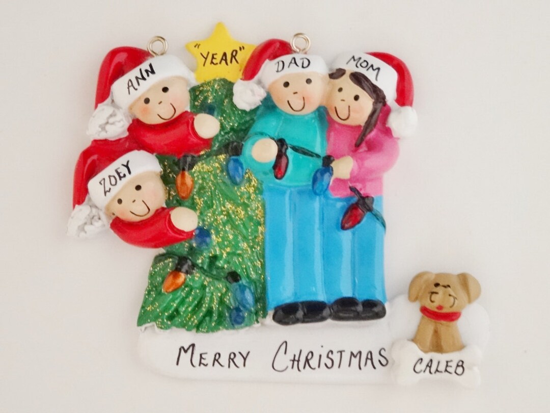 Family of 4 Personalized Ornament With Custom Dog Added -family of 4 ...