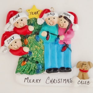 Family of 4 Personalized Ornament with Custom Dog Added -Family of 4 Personalized Ornament with Custom Cat Added-Family of 4 with Custom Pet