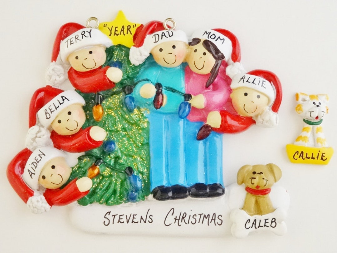 Family of 6 With Dog or Cat Added Personalized Ornament - Family of 6 ...