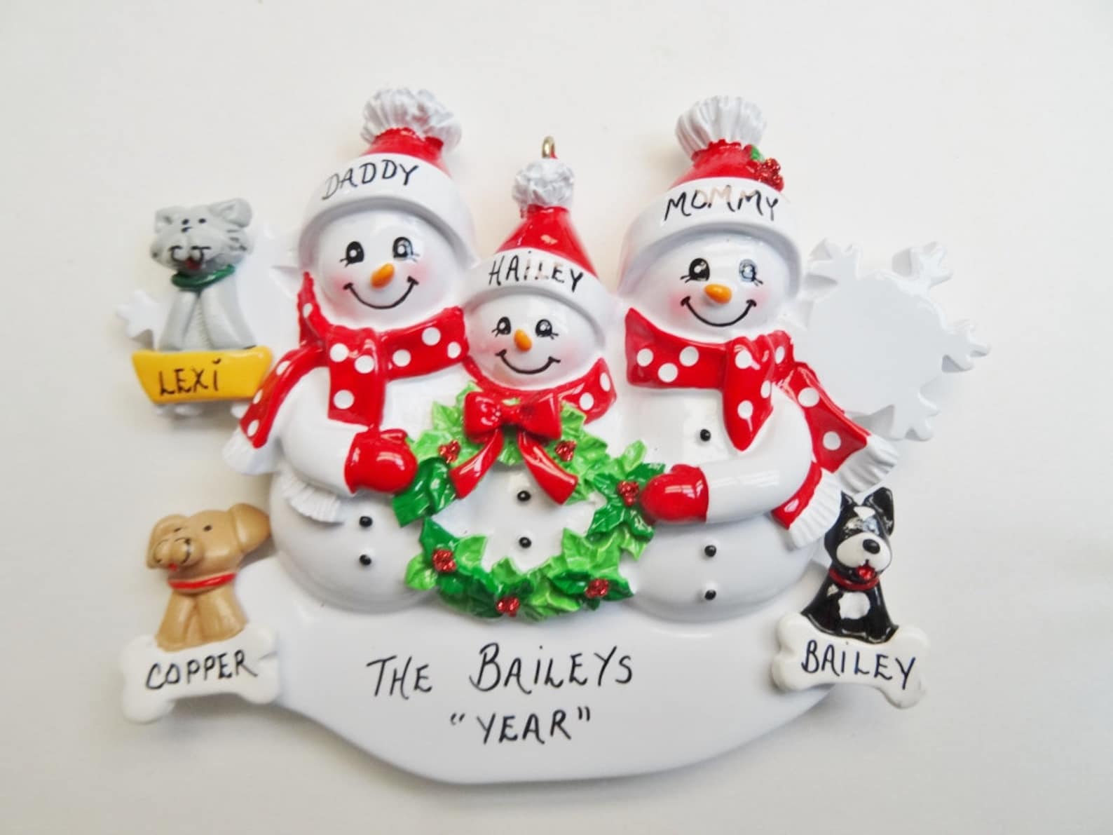 Personalized Family of 3 Ornament With Pets Added Dogs/cats ...