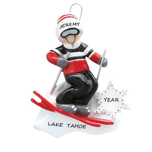 Boy Downhill Skier Personalized Ornament - Ski Trip Vacation Christmas Ornament