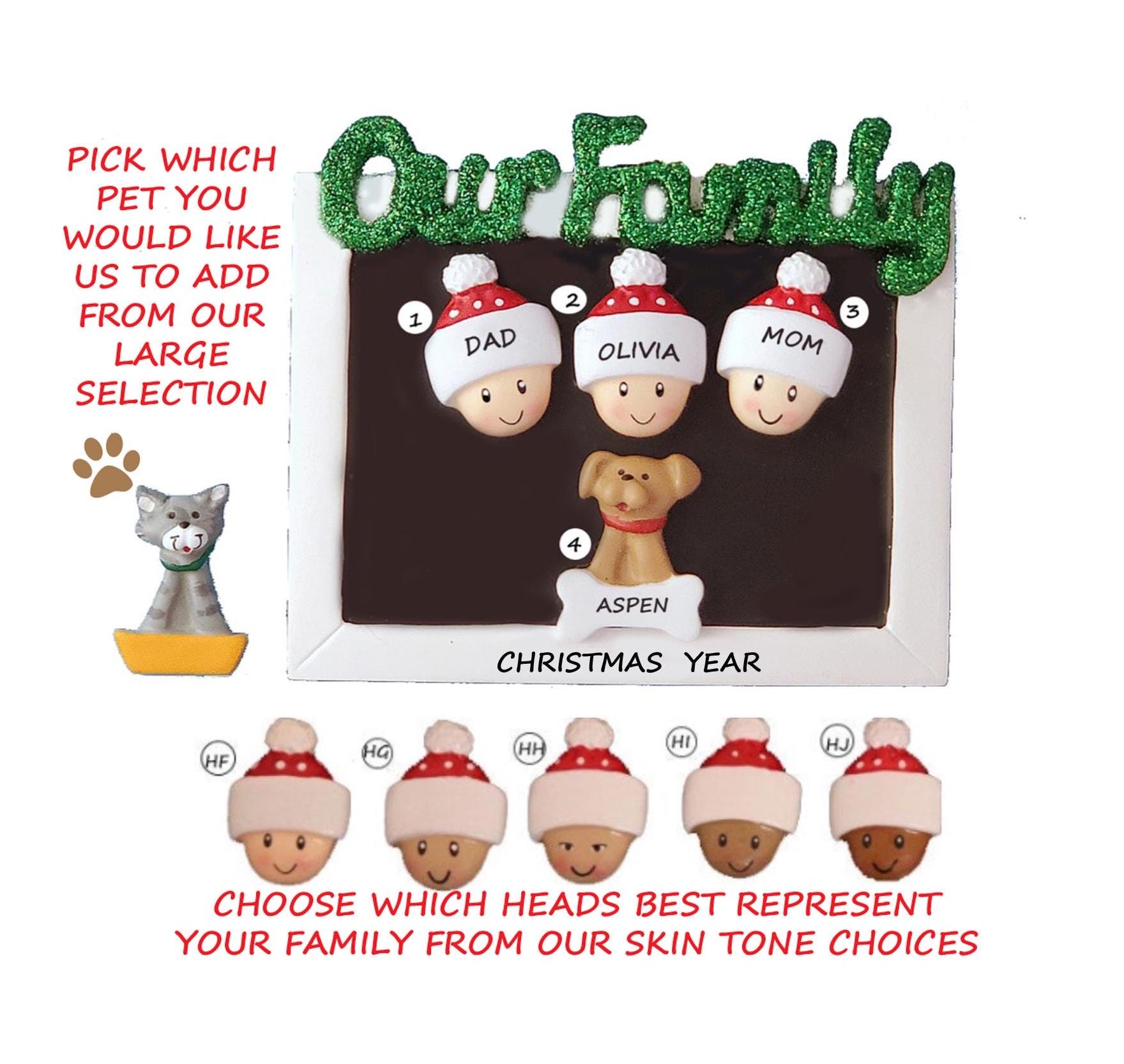 Personalized Family of 3 Christmas Ornament With Dog or Cat-custom ...