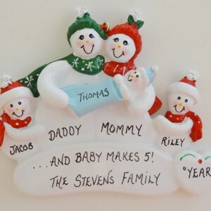 Personalized Snow Family of 5 Ornament - New Baby Makes Family of 5 ...