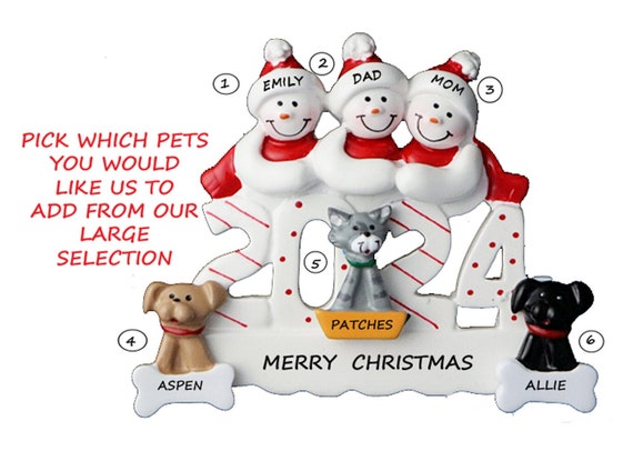 2024 Snow Family of 3 Personalized Ornament With 3 Dogs snow Family 3 Personalized Ornament 3 Cats personalized Family of 3 With Cats Dogs Etsy