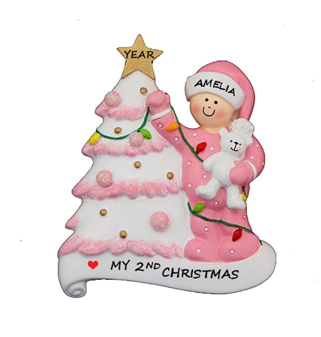 Child Decorating Christmas Tree Personalized Ornament/ Baby's 2nd