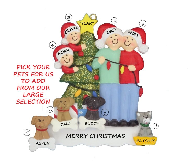 Family of 4 Personalized Ornament With 4 Custom Dogs Added -family of 4 ...