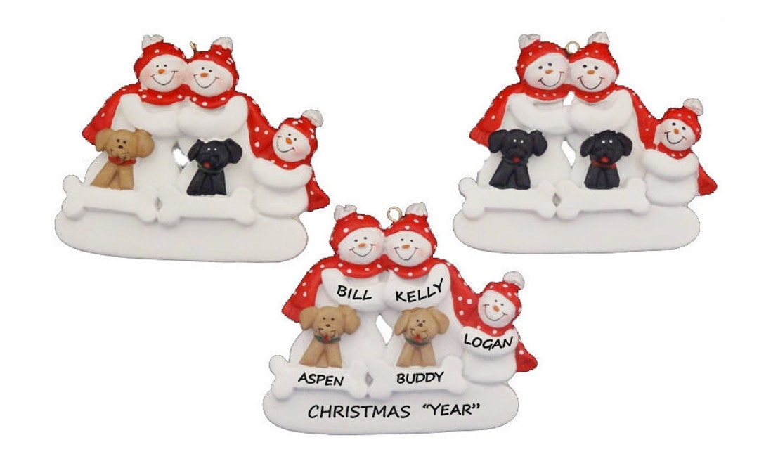 Personalized Family of 3 Ornament With 2 Dogs - Personalized Family of ...