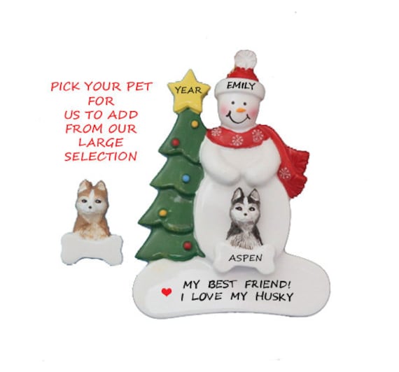 Personalized Siberian Husky Dog Lover Ornament - My First Dog Ornament -Rescued Dog Owner Ornament - Single Snow with Dog Ornament