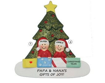 Personalized Family of 2 - Personalized Free - Personalized Family of 2 Grandkids with Grandparents Christmas Ornament