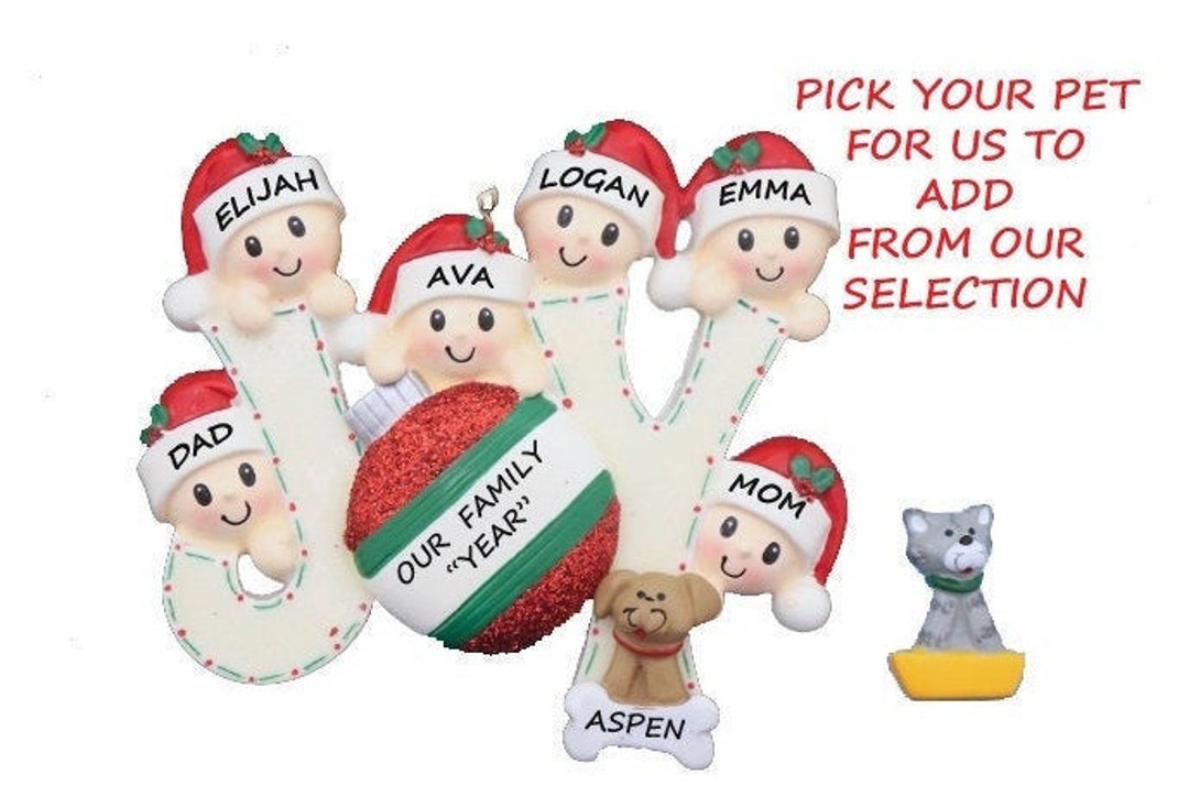 Joy Family 6 Personalized Ornament With Dog or Cat Added - Family of ...