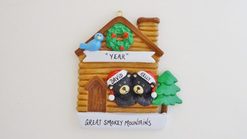 Personalized Black Bear Couple Cabin Christmas Ornament  image 0
