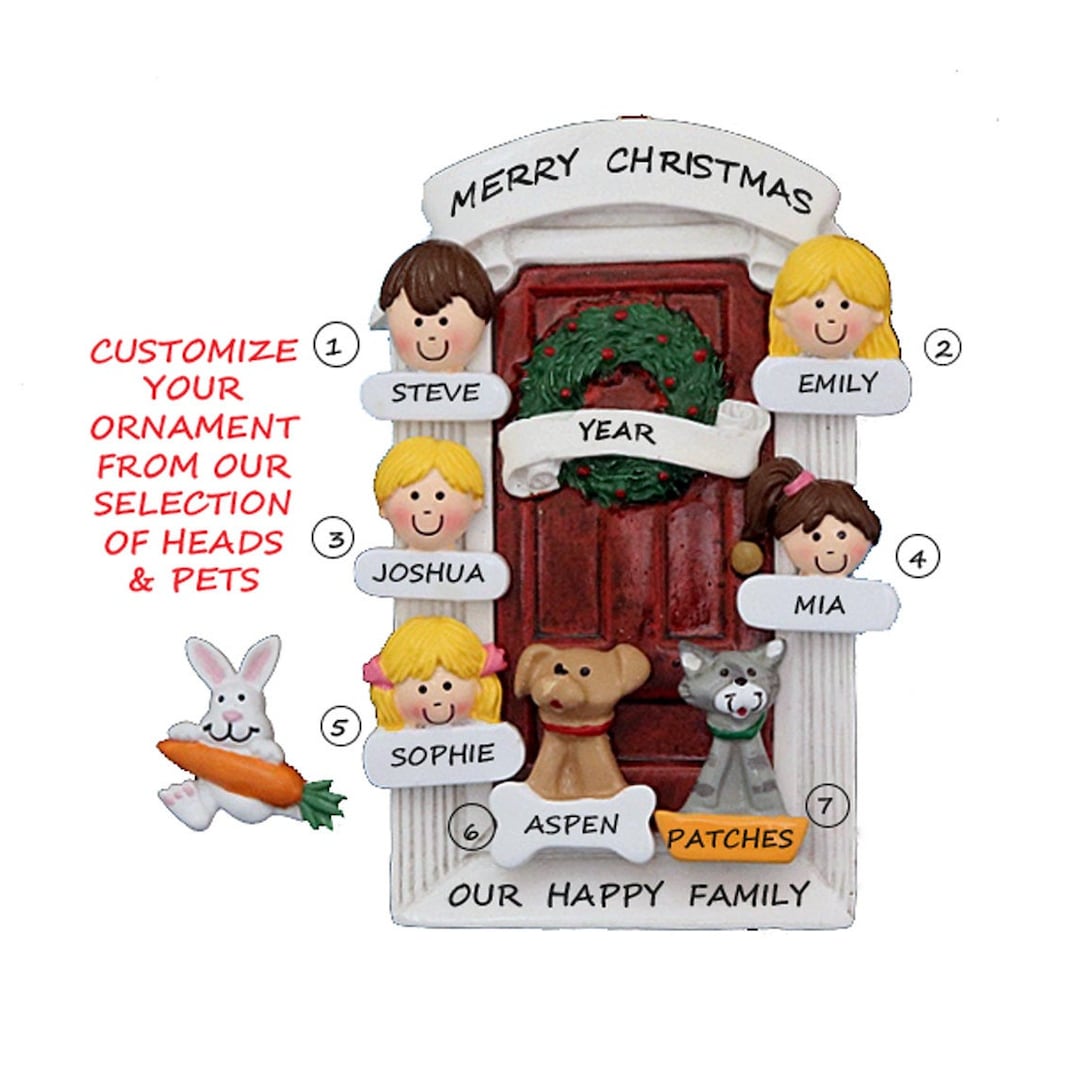 Personalized Family of 5 Door Ornament With Cats, Dogs and Other Pets ...