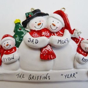 Personalized Snow Family of 4 - Personalized Free -Personalized  Family of 4 Christmas Ornament
