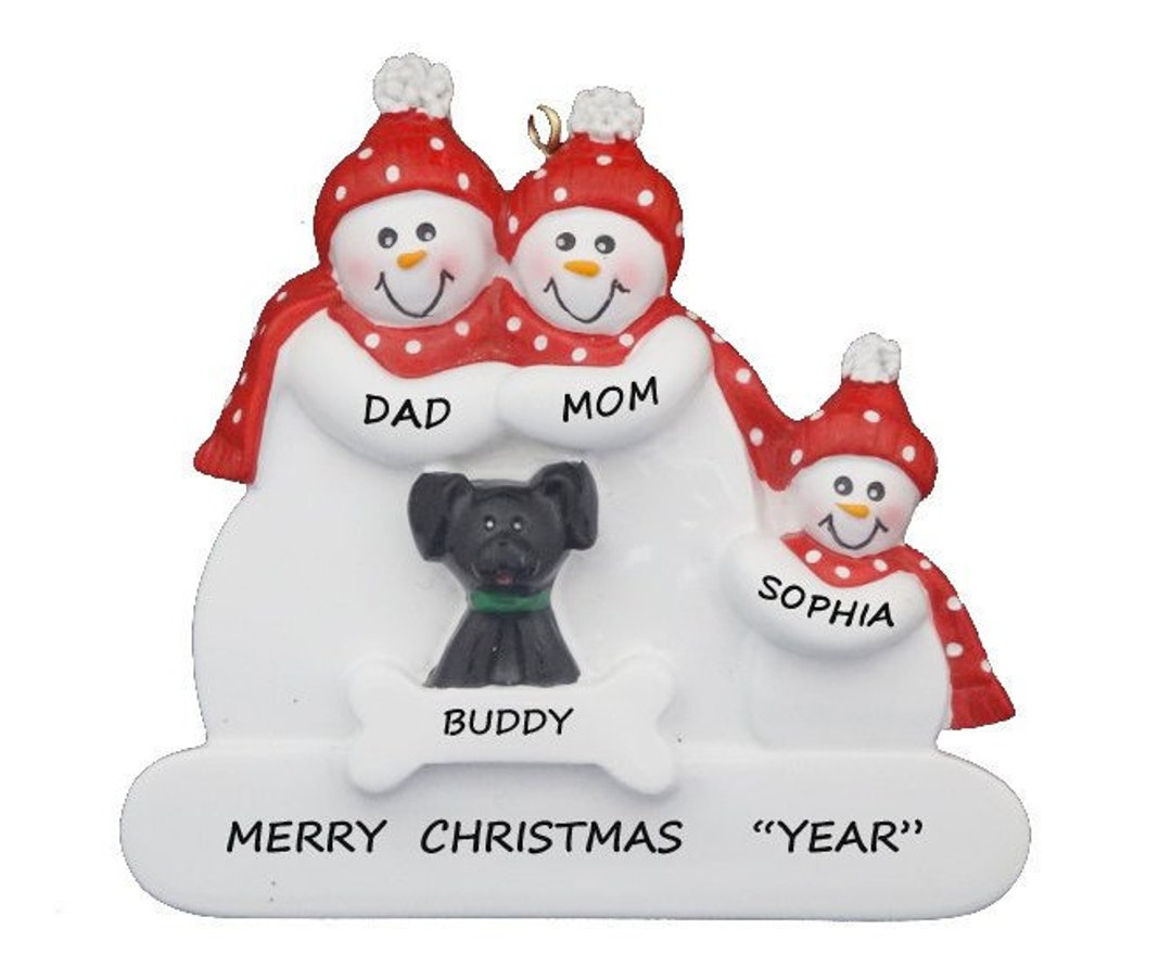 Family of 3 Personalized Christmas Ornament With Black Dog-personalized ...