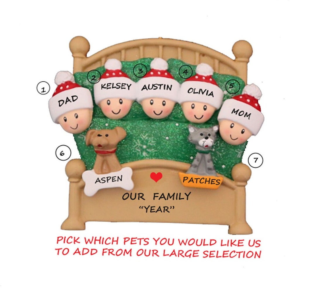 Personalized Family 5 Snuggled in Bed With 2 Dogs or Cats Added ...