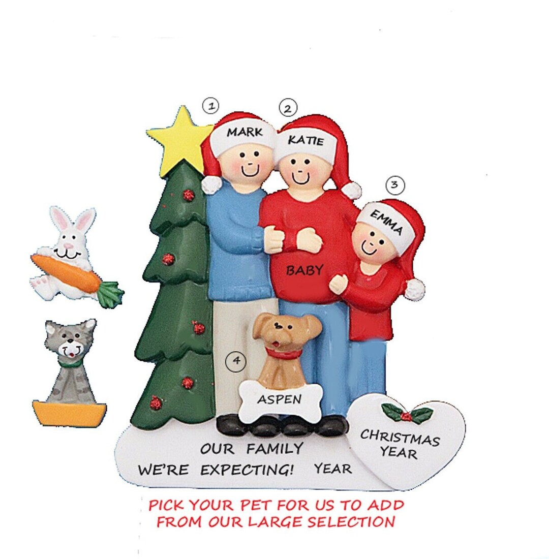 Expecting Family of 3 Ornament With Dog or Cat Added - Pregnant Couple ...