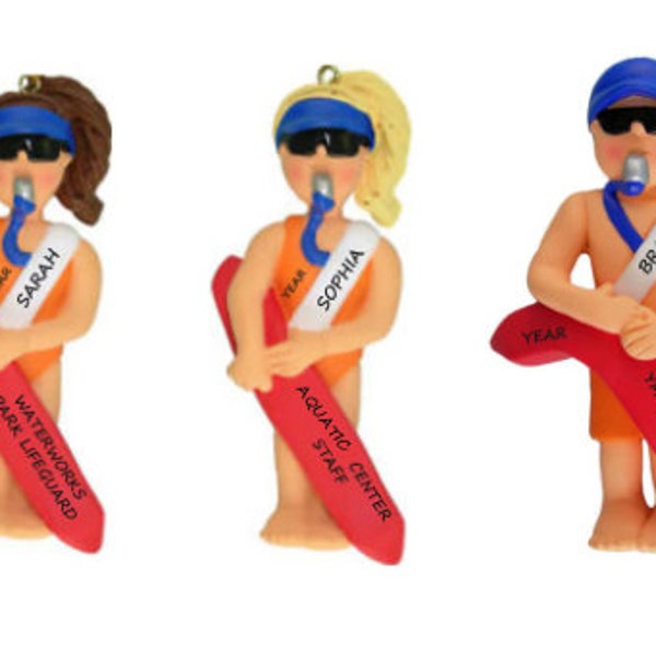 Personalized Lifeguard Christmas Ornament Female or Male - Pool or Beach Lifeguard Christmas Ornament