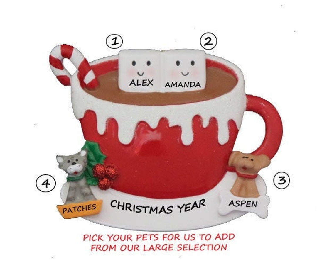Personalized Ornament Marshmallow Cup Couple With 2 Dogs, Cats or ...