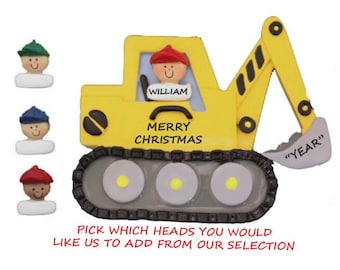 Personalized Construction Excavator Truck Christmas Ornament - Personalized Construction Ornament - Personalized Child's  Christmas Ornament