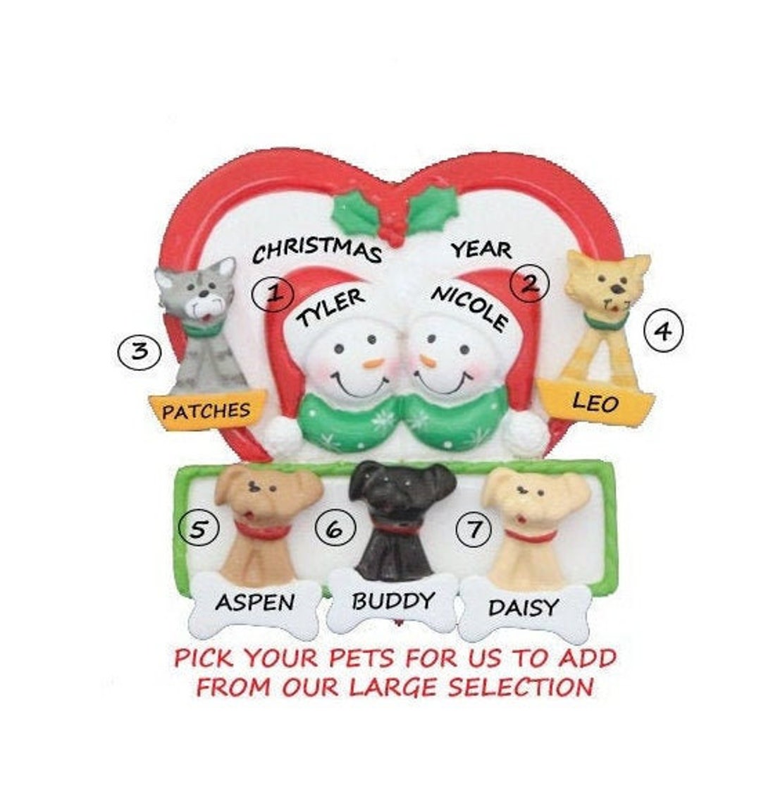 Snow Couple in Heart Christmas Personalized Ornament With 5 Pets Added ...