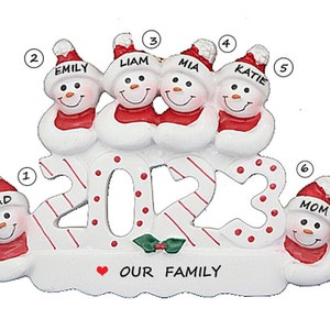 Personalized Family of 6 Dated 2023 Ornament-Family of 6 Personalized Christmas Ornament-Snowman Family of Six Personalized Ornament