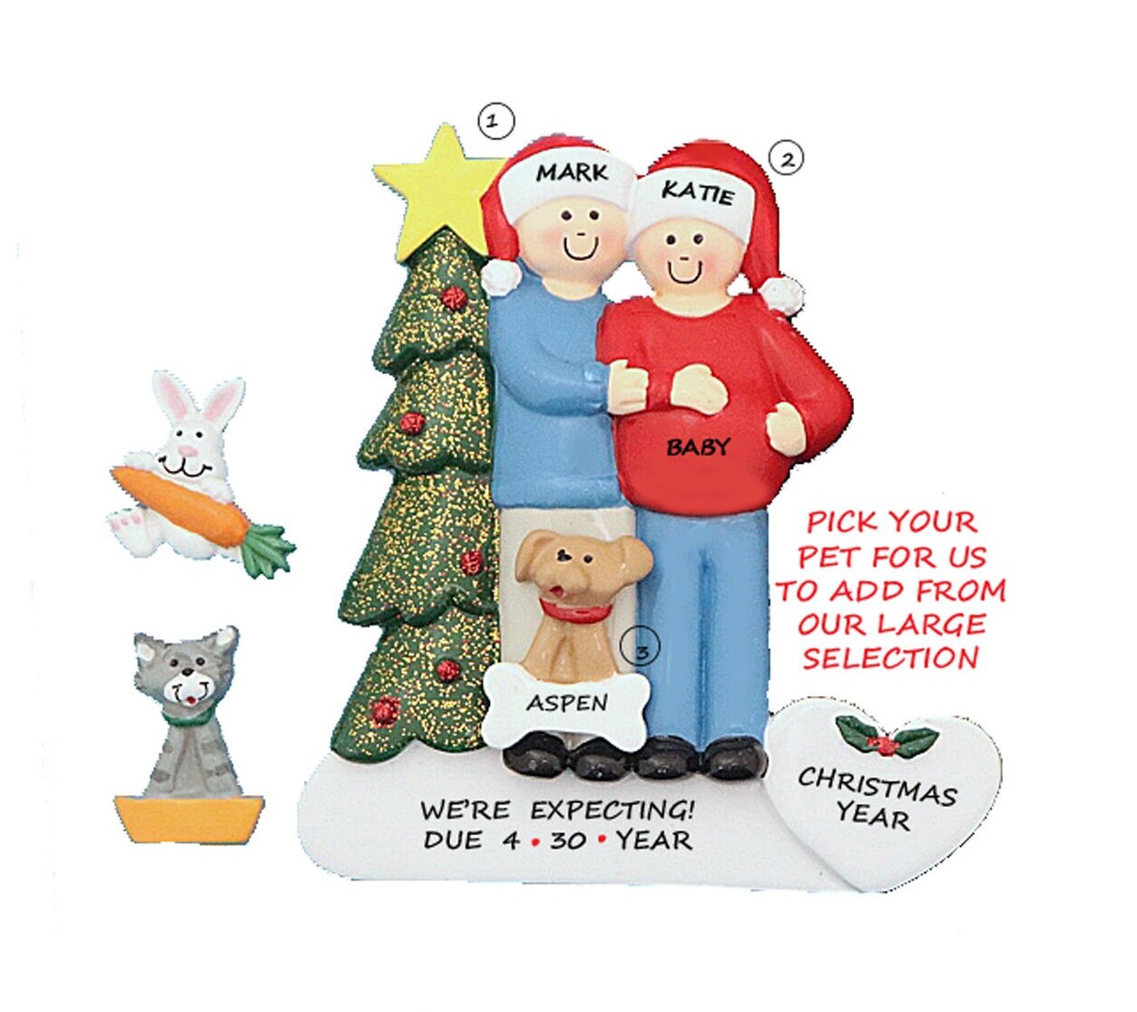 Expecting Couple Ornament with Dog or Cat Added Expecting Couple Personalized Ornament with Pet Added Pregnant Couple Ornament