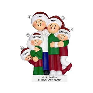 Personalized Family of 5 Christmas Ornament - Personalized Free Ornament Family With 3 Children