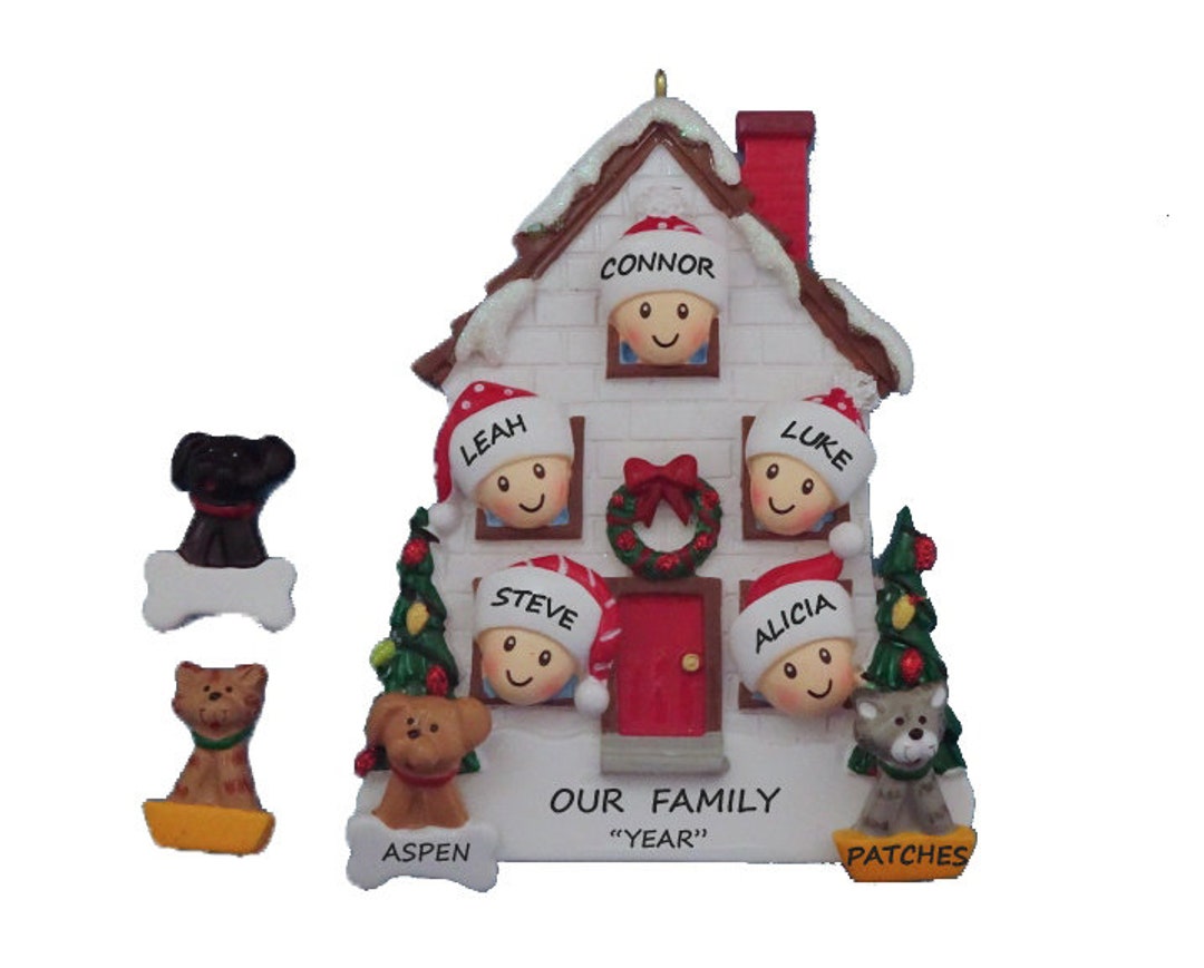 Personalized Family of 5 Home Ornament With 2 Dogs or Cats Added -5 ...