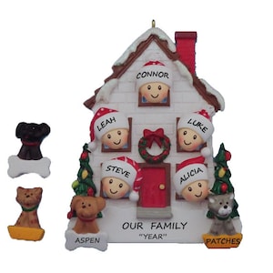 Personalized Family of 5 Home Ornament with 2 Dogs or Cats Added -5 People Home Personalized Ornament with Dog or Cat - 5 Roommates Ornament