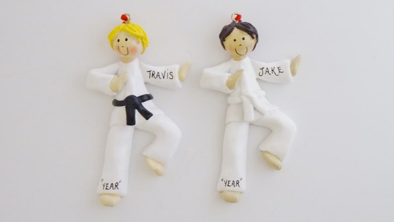 Personalized Karate Boy Ornament with Custom Belt Color image 1
