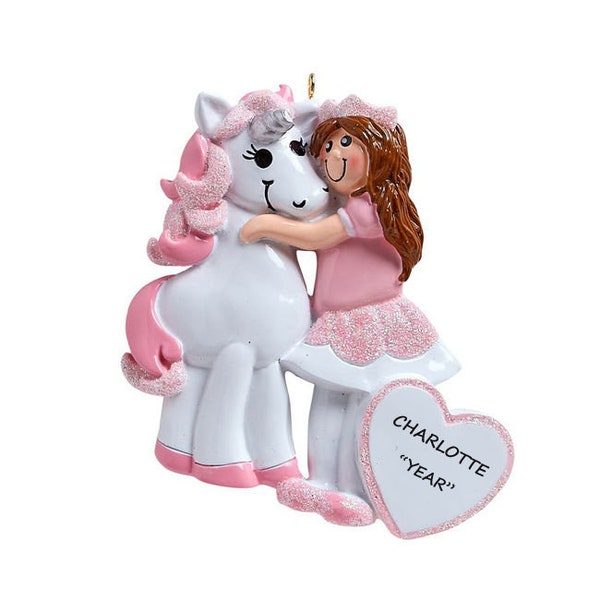 Girl Princess and Unicorn Personalized Christmas Ornament - Custom Personalized Ornament Girl Loves Unicorns - Princess Girl