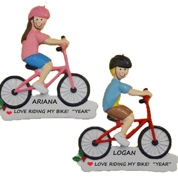 Girl or Boy Riding Bicycle Personalized Christmas Ornament - Girl Riding Bike Ornament - Boy Riding Bike Ornament