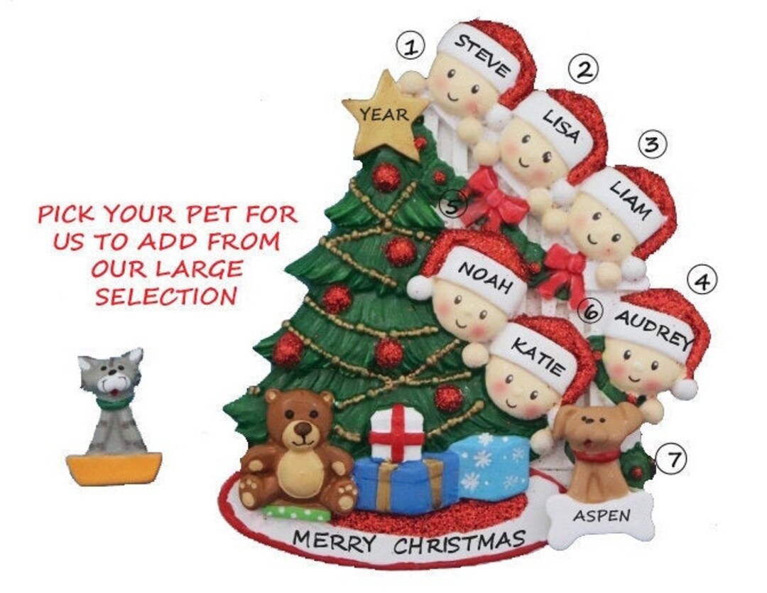 Family of 6 Stairs Personalized Ornament With Custom Dog, Cat or Bunny ...