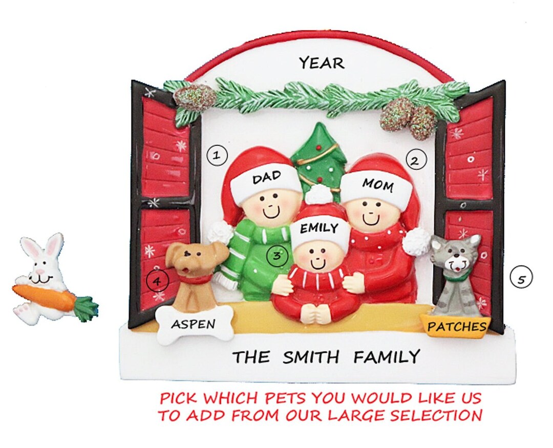 Personalized Family of 3 in Window Ornament Waiting for Snow With 2 ...