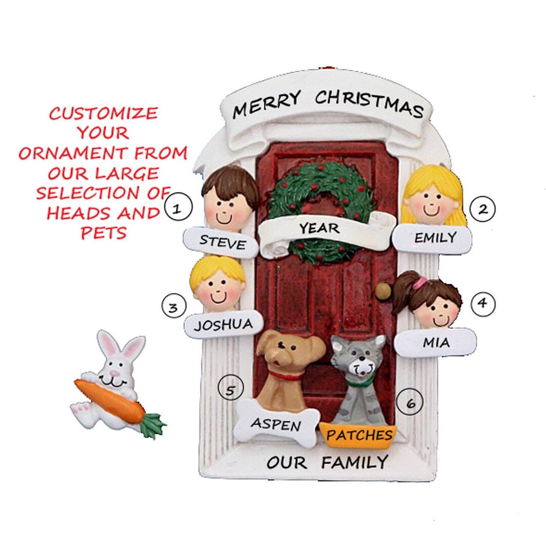 Personalized Family of 4 Door Ornament With Cats, Dogs and Other Pets ...