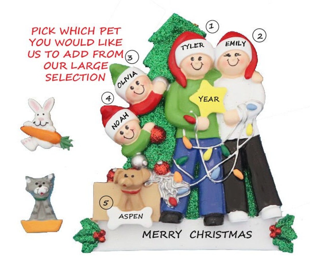 Family of 4 Personalized Ornament With Custom Dog Added -family of 4 ...