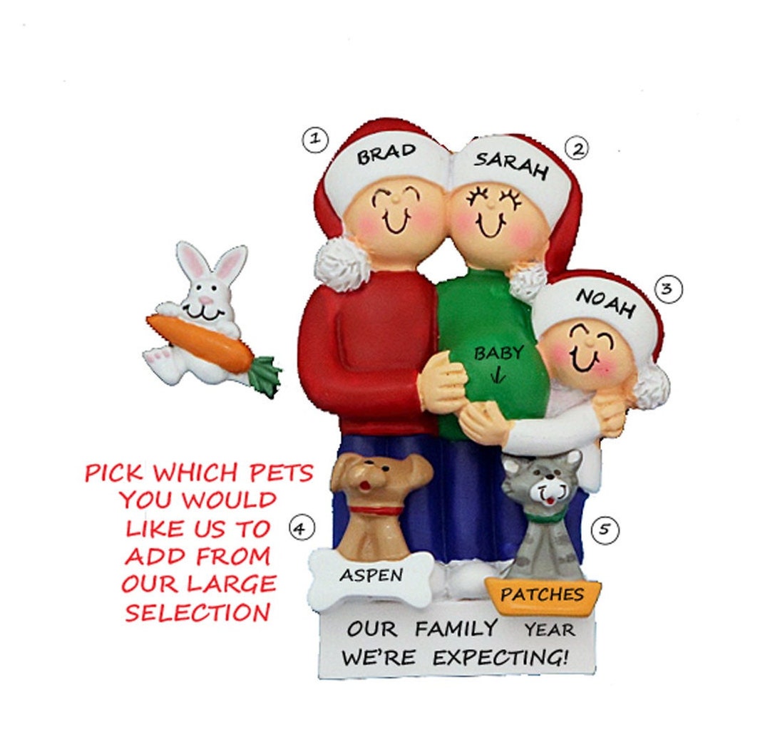 Personalized Ornament Expecting Baby Family of 3 With 2 Custom Dogs or ...