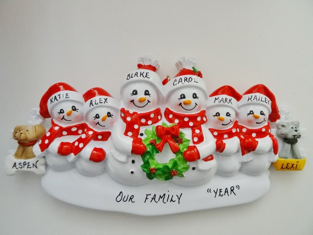 Family of 6 Personalized Ornament With 2 Pets-family of Six ...