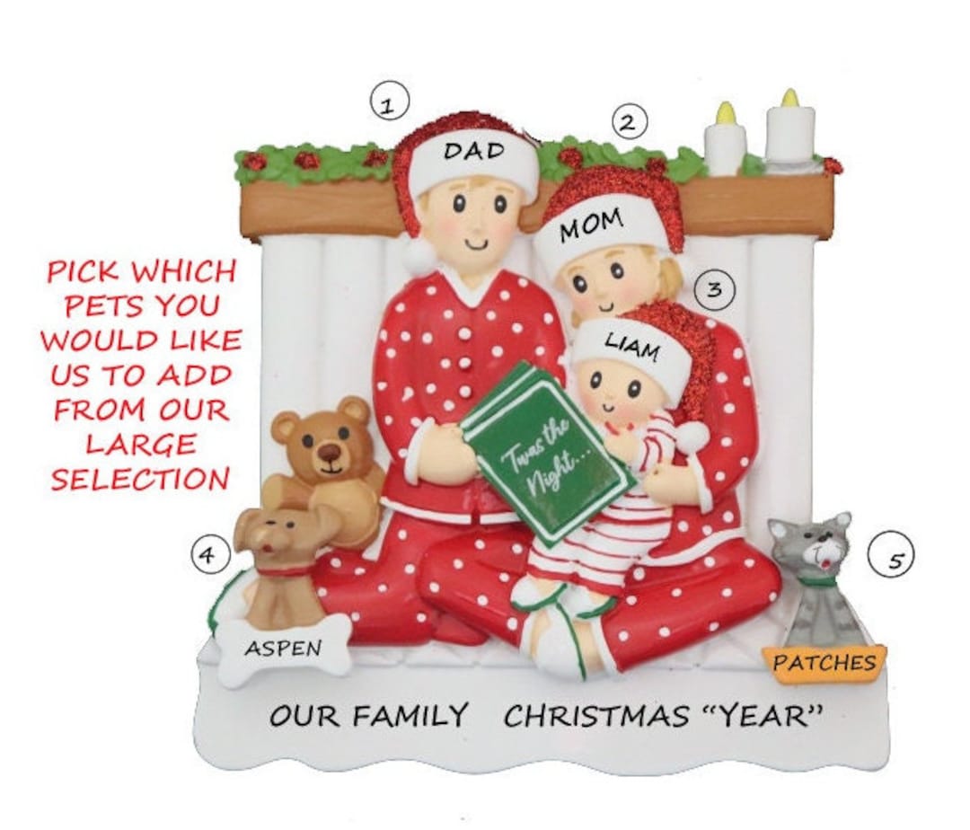Personalized Family 3 Snuggled in Bed Reading A Book With 2 Dogs or ...