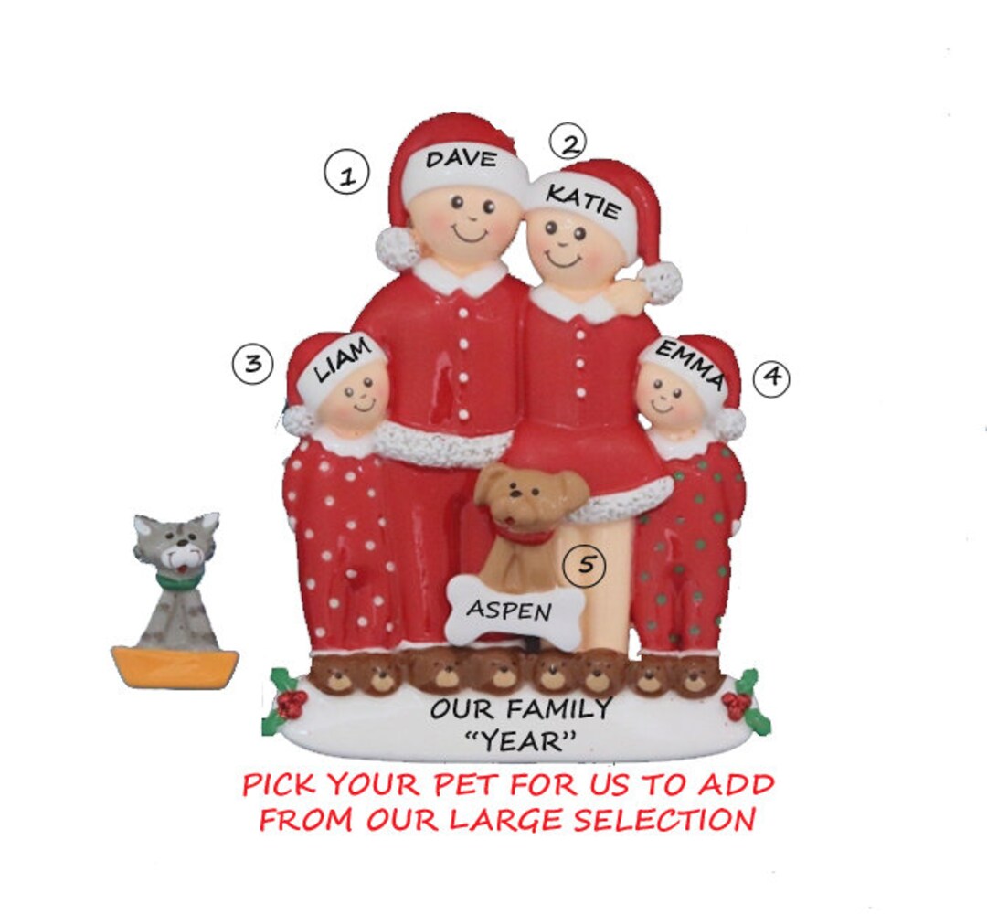 Personalized Family of 4 Ornament With Custom Dog, Cat or Pet Rabbit ...