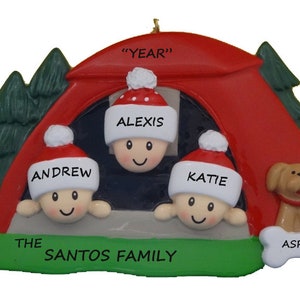 Personalized Family 3 Camping Christmas Ornament With Dog - Family 3 Camping Vacation Ornament-Family 3 Ornament Loves Tent Camping With Dog