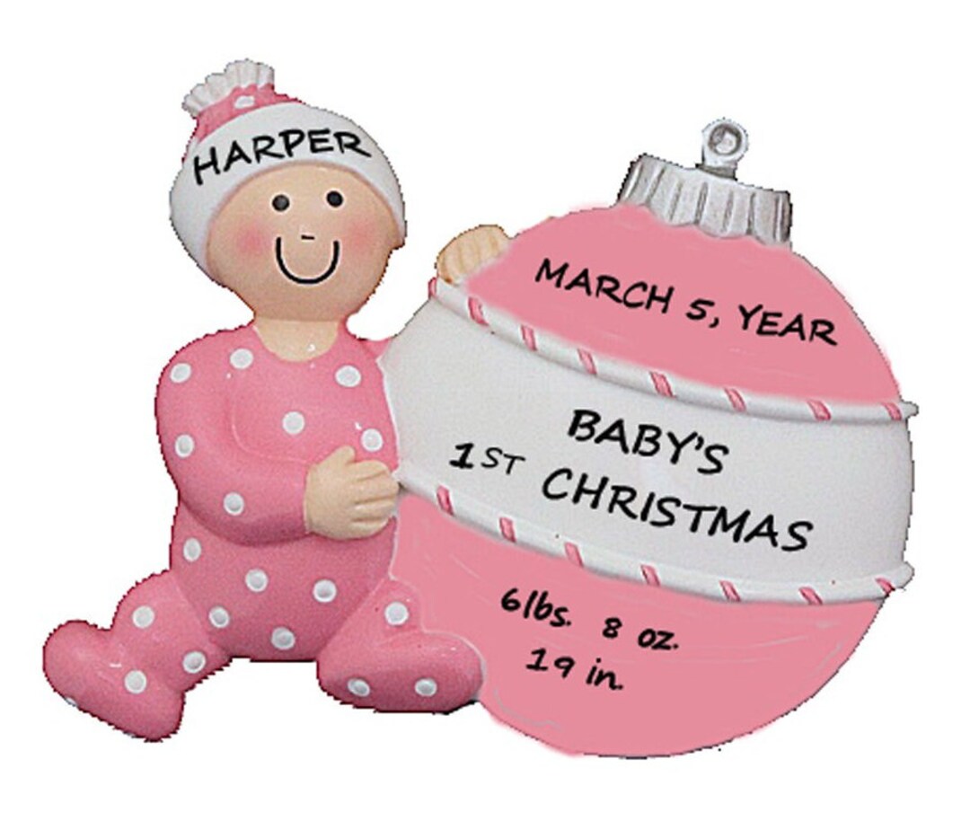 Personalized Baby Girls 1st Christmas Ornament With Baby Stats Added