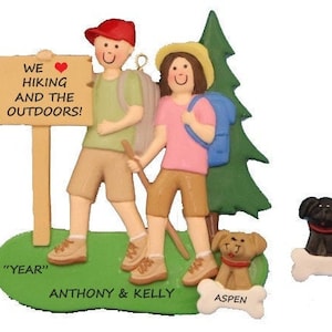 Couple Hiking With Dog Personalized Christmas Ornament -  - Hiking Vacation Memory Personalized Ornament - Add Your Dog From Our Selection
