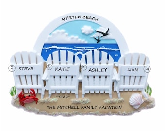 Personalized Ornament Family of 4 Beach Vacation  -  Group or Family of 4 Beach Chairs Personalized Personalized Christmas Ornament