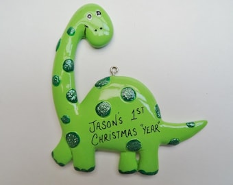Personalized Dinosaur Christmas Ornament - Baby's 1st Christmas Ornament - Personalized Free